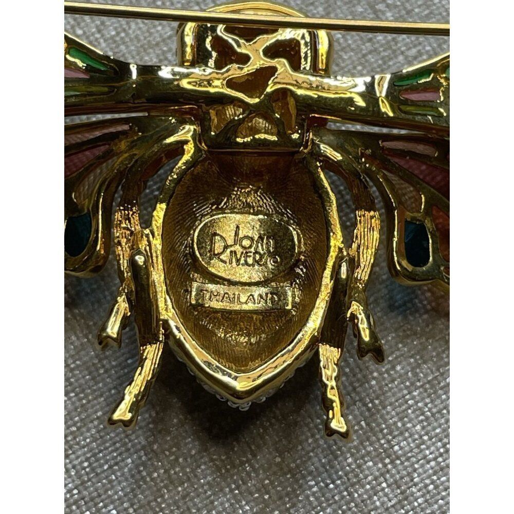Vintage Joan Rivers Plique A Jour Stain Glass Enamel Crystal Cicada Bug Brooch - Picture 12 of 13